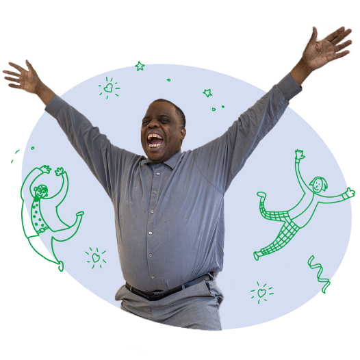 A man with his arms in the air, celebrating