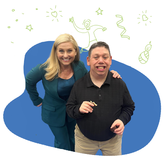 A man and woman smiling