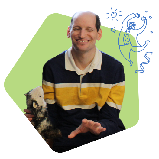 A man holding a ferret plush holding his hand out